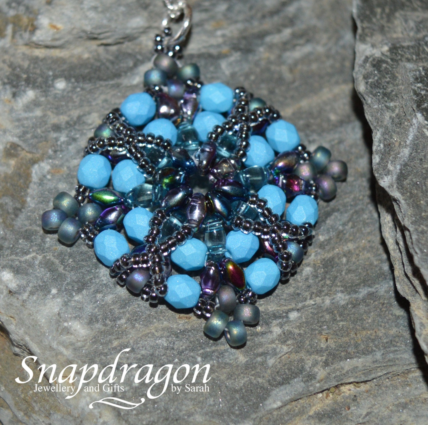 Perlen Sterling Silber Anhänger Türkis Perlenarbeit, 20 "' Kette Perlen Sterling Silber Anhänger Türkis Perlenarbeit, 20 "' Kette von SnapdragonbySarah