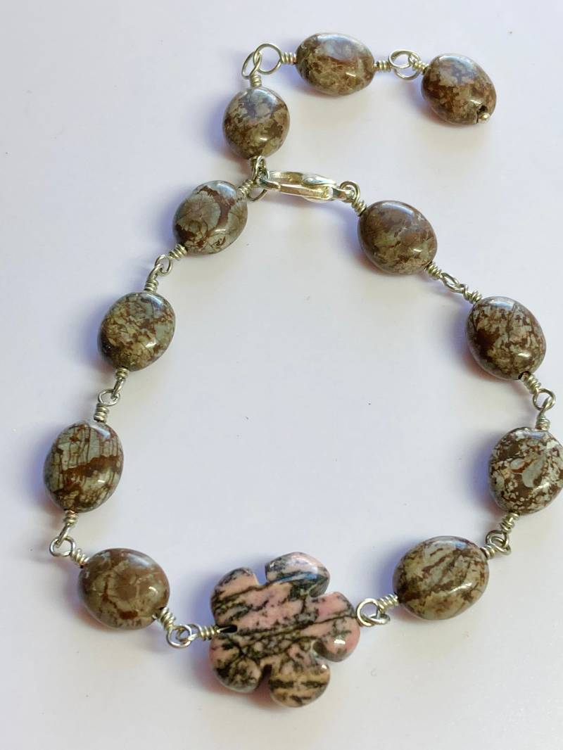 Rhodonit & Jaspis Edelstein Armband Draht Gewickelt Schmuck Rhodonit & Jaspis Edelstein Armband Draht Gewickelt Schmuck von SnapdragonbySarah