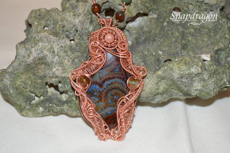 Verzierter Kupferdraht Gewickelt Drachen Vein Achat Anhänger Halskette Verzierter Kupferdraht Gewickelt Drachen Vein Achat Anhänger Halskette von SnapdragonbySarah