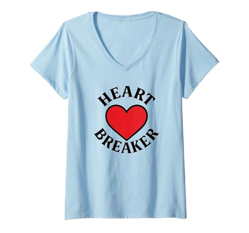 Damen Heart Breaker Retro Rot Herz Valentinstag Liebe T-Shirt mit V-Ausschnitt von Snark Wearhouse