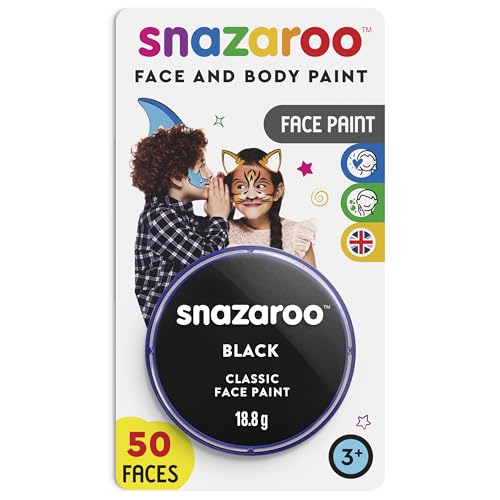 Snazaroo 1119111 Schminkfarbe - Schwarz , 18ml Blister - hautfreundliche Gesichtschminke auf Wasserbasis, wasservermalbar, parabenfrei, Face & Bodypaint Farbe für Kinder & Erwachsene von Snazaroo
