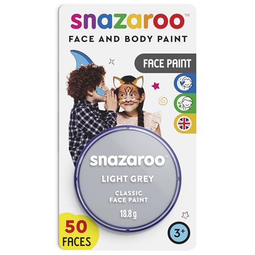 Snazaroo 1119122 Schminkfarbe - Hellgrau , 18ml Blister - hautfreundliche Gesichtschminke auf Wasserbasis, wasservermalbar, parabenfrei, Face & Bodypaint Farbe für Kinder & Erwachsene von Snazaroo