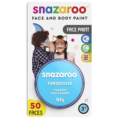 Snazaroo 1119488 Schminkfarbe - Türkis , 18ml Blister - hautfreundliche Gesichtschminke auf Wasserbasis, wasservermalbar, parabenfrei, Face & Bodypaint Farbe für Kinder & Erwachsene von Snazaroo