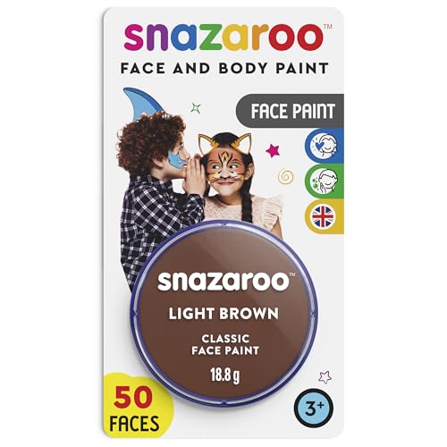 Snazaroo 1119988 Schminkfarbe - Hellbraun , 18ml Blister - hautfreundliche Gesichtschminke auf Wasserbasis, wasservermalbar, parabenfrei, Face & Bodypaint Farbe für Kinder & Erwachsene von Snazaroo