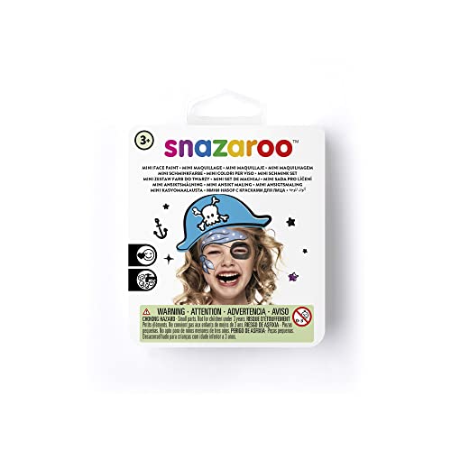 Snazaroo 1172080 Kinderschminke Mini Set Blauer Pirat, 3 Schminkfarben, Farben: Weiß, Blau, Schwarz, 1 Pinsel, 1 Schwämmchen von Snazaroo