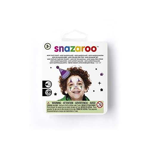 Snazaroo 1172089 Kinderschminke Mini Set Clown, 3 Schminkfarben, Farben: Lila, Weiß, Grün, 1 Pinsel, 1 Schwämmchen von Snazaroo