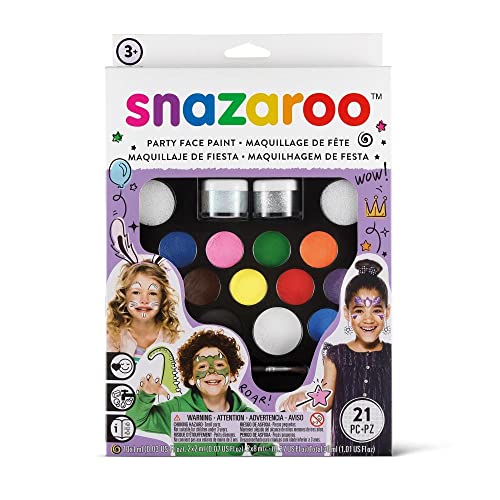 Snazaroo Schminkfarben Ultimatives Party Set, Schminkpalette mit 2 Pinsel, 4 Schwämmchen und Anleitung, 2 Glittergel, 12 Farben von Snazaroo