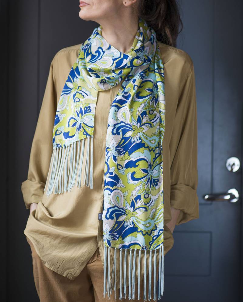 Paisley Seidenschal Türkis Grün Floral Fransen Schal von SnazzyBirds