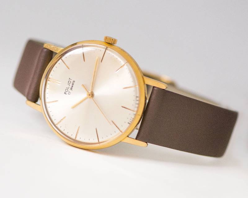 Vintage Poljot Uhr Vergoldet, Lederband, Udssr Made von SnazzyBirds