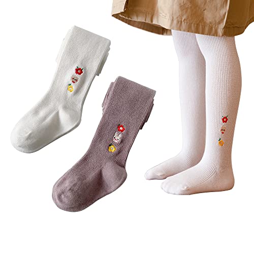 Snegyu 2-Pack Kinder Mädchen Strumpfhosen Baumwolle Strumpfhosen Baby Mädchen Leggings Blumenstickerei gemusterte Kleinkind Strumpfhose von Snegyu