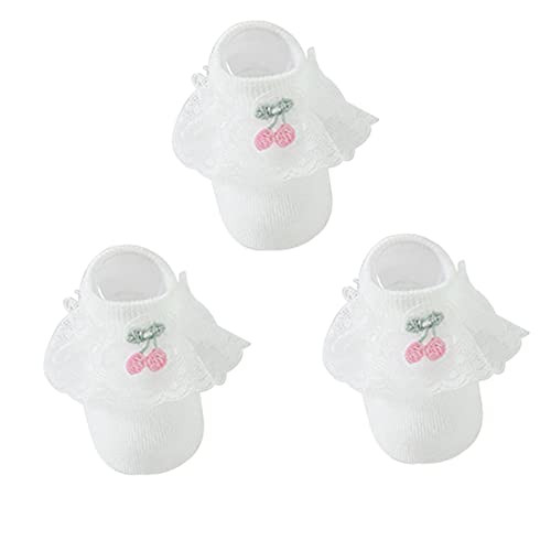 Snegyu 3 Paar niedliche Anti-Rutsch-Socken für Baby Mädchen Neugeborene Kleinkinder Spitze Rüschen Baumwolle Bodensocken 6-18 Monate von Snegyu