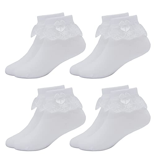 Snegyu 4 Paar Rüschensocken Kinder Söckchen Schulmädchen Weiße Baumwollsocken mit Schleifen Spitze Rüschen Socken Prinzessin Socken für Mädchen 7-9 Jahre Snegyu 4 Paar Rüschensocken Kinder Söckchen Schulmädchen Weiße Baumwollsocken mit Schleifen Spitze Rüschen Socken Prinzessin Socken für Mädchen 7-9 Jahre von Snegyu