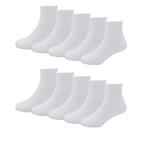 Snegyu Multipack Unisex Kinder Jungen Knöchelsocken Sommer Dünne Schulsocken für Mädchen Kurze Sneaker Socken Baumwolle Freizeitsocken, Weiße 5 Paar dünne Socken, 10-13 Jahre von Snegyu