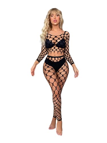 Sniff Rose Damen Mesh-Dessous-Set Cut-Out Fishnet Top Covers mit Strumpfhose Tights Body 2er Pack Kostüm-Set (Schwarz) von Sniff Rose
