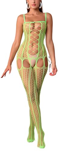 Sniff Rose Damen Reizwäsche Netzstrümpfe Spitze Bodystocking Netzwäsche Netz Bodies mit Ausschnitten Hosenträger Babydoll Nachtwäsche (Grün) von Sniff Rose