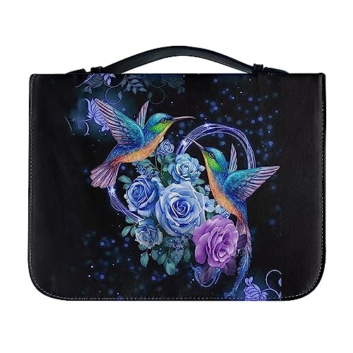 Snilety Floral Kolibri Bibelhülle PU-Leder Bibelhülle Größe L Bibelhülle für Mädchen Frauen Multifunktional Bibe Schützende Schrift Handtasche mit glattem Reißverschluss von Snilety