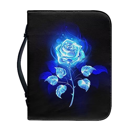 Snilety Leder-Bibeltasche für Damen und Mädchen, blaues Rosenmuster, Größe 22,9 x 30,5 cm, Bibelhülle, große Kapazität, Bibelhülle mit Lesezeichentasche von Snilety