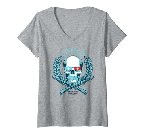 Damen Sniper Elite Widerstand Kopf Hunter Skull Kranz T-Shirt mit V-Ausschnitt von Sniper Elite