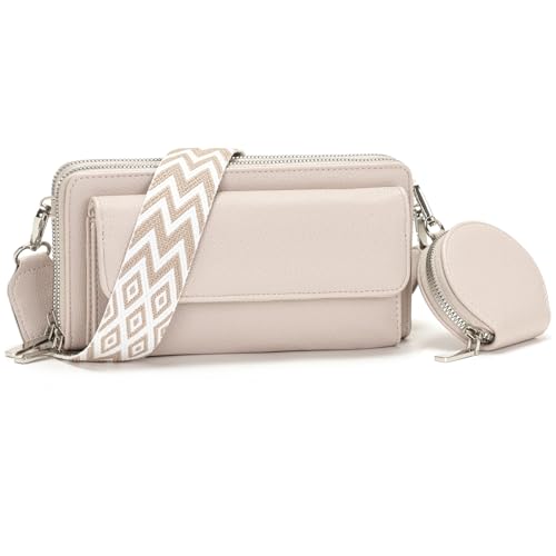 Snmoec Handytasche zum umhängen kleine Handtasche Damen umhängetasche Damen klein Mit Kartensteckplatz münzbörse Crossbody Bag klein grau-rosa von Snmoec