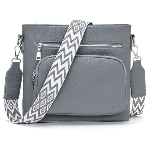 Snmoec damen handtasche mittelgross umhängetasche damen mittelgroß crossbody bag Veganes Leder umhängetasche mit breitem gurt damentaschen Graublau von Snmoec