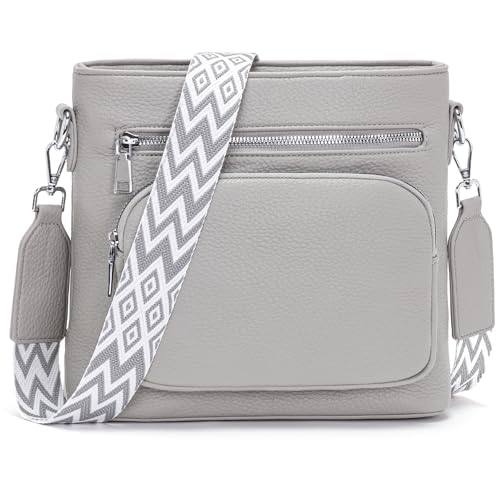 Snmoec Handtasche Damen mittelgroß umhängetasche Damen Handy Crossbody Bag Leder PU damentaschen mit breitem Gurt Handtasche Grau von Snmoec
