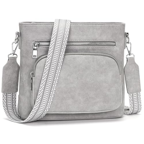 Snmoec handtasche damen mittelgroß umhängetasche damen handy crossbody bag leder PU damentaschen mit breitem gurt handtaschen Retro-grau von Snmoec