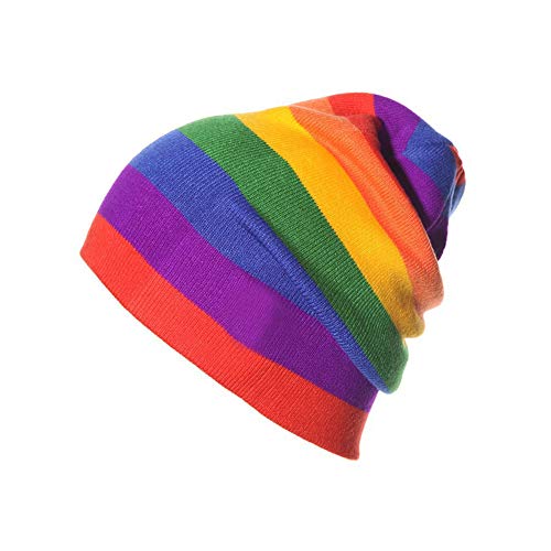 Outdoor-Regenbogen-Ski-Mütze-Hut Regenbogen-Winter-Ski-Hut warme Schädel-Kappe Rainbow Strickmütze, Regenbogen-Mütze, Damenkappe Dicke gestrickte Reitmütze für Männer Frauen 1pc von Snner