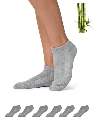 Snocks Premium Bambus Sneaker Socken Herren und Damen 6 Paar - Weiche Atmungsaktive Knöchelsocken gegen Schweißfüße - Ideal für Sport und Alltag Gr.43-46 Farbe Hellgrau von Snocks