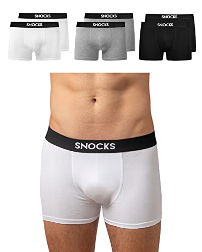 Snocks Herren Boxershorts Set 6er-Pack in den Gr. S - 4XL aus Bio-Baumwolle I Unterhosen für Männer mit idealer Passform ganz ohne zwicken oder aufrollen I Angenehmes Tragegefühl I Weiß, Grau, Schwarz von Snocks