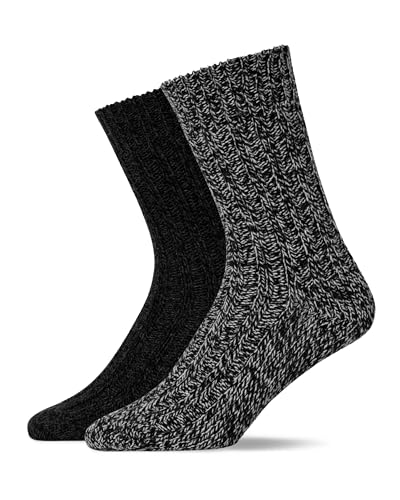 Snocks 2x Norweger Socken Herren und Frauen - Schwarz/Grau Größe 47-50 Dicke Socken Norwegersocken Warme Socken Strick Socken Kuschelsocken von Snocks