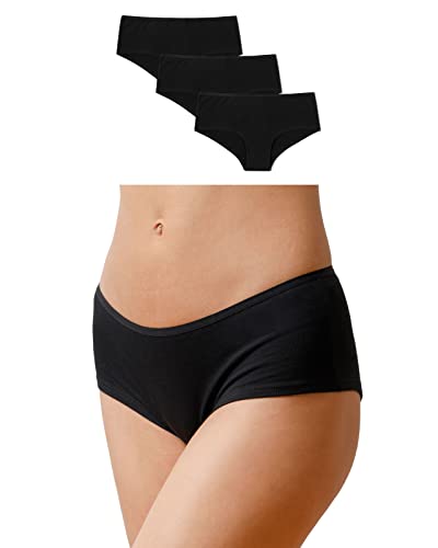 Snocks 3er Pack Hipster Damen Bio Baumwolle - Unterhose Damen Slip Gr. XS-XL (3X Schwarz, 3XL) von Snocks