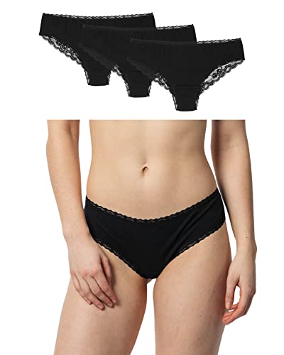 Snocks Unterhosen Damen Unterwäsche Frauen Brazilian Slip 3er Pack Damen Unterwäsche Baumwolle Slip Damen Unterhosen Schwarz Größe L (42) Slips Pantys Hipster Damen von Snocks