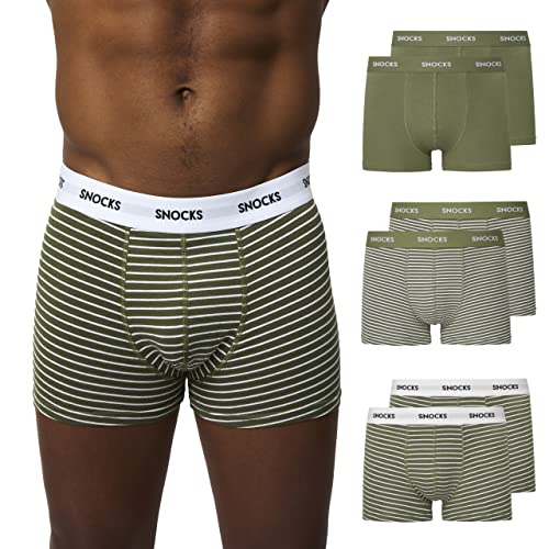 Snocks 6er Pack Boxershorts Herren Gestreift Unterhosen Männer (L, 6X Olive Gestreift) von Snocks