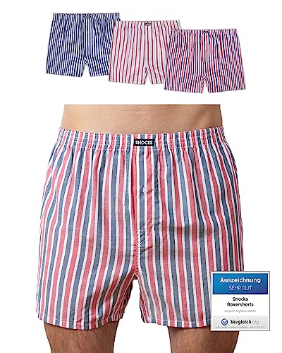 Snocks American Boxershorts Herren aus Bio-Baumwolle 3er-Pack, Weite Passform und lockerer Fit, Kein juckendes Etikett und komfortabler Bund, Unterhosen Herren Gr.L, Farbe Streifen Navy/Rot/Weiß von Snocks