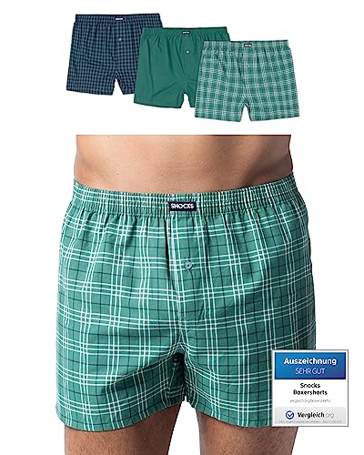 Snocks American Boxershorts Herren aus Bio-Baumwolle 3er-Pack, Weite Passform und lockerer Fit, Kein juckendes Etikett und komfortabler Bund, Unterhosen Herren Gr.L, Farbe Mix Sea Green von Snocks
