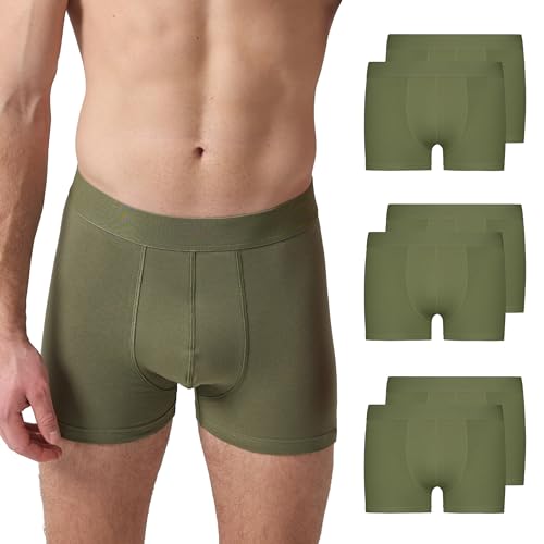 Snocks Boxershorts Herren Ohne Logo aus Bio-Baumwolle (6er Pack) - Atmungsaktiv und Ideal für Sport und Alltag - Kein juckendes Etikett - Unterhosen Herren - Gr.M, Farbe Olivine von Snocks