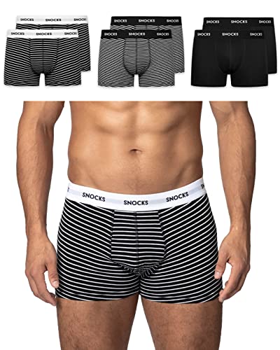 Snocks Boxershorts Herren aus Bio-Baumwolle (6er Pack) - Atmungsaktiv und Ideal für Sport und Alltag - Kein juckendes Etikett und komfortabler Bund - Unterhosen Herren Gr.3XL, Farbe Schwarz Gestreift von Snocks