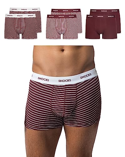 Snocks Boxershorts Herren aus Bio-Baumwolle (6er Pack) - Atmungsaktiv und Ideal für Sport und Alltag - Kein juckendes Etikett - Unterhosen Herren - Gr.L, Farbe Rot Gestreift von Snocks