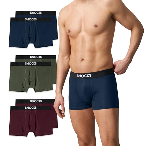 Snocks Boxershorts Herren Bio Baumwolle (6er Pack) Unterhosen Herren ohne einschneidenden Gummibund - Gr. L - Blau Rot Grün von Snocks