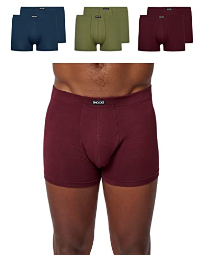 Snocks Herren Retro Boxershorts 6er - Set in den Gr. S - 4XL aus Baumwolle I Retro Unterhosen für Männer mit idealer Passform & Tragegefühl ganz ohne zwicken oder aufrollen I Blau/Rot/Olive von Snocks