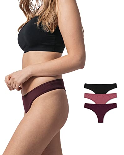 Snocks Brazilian Slip Damen aus Bio-Baumwolle (3er Pack) - Damenunterwäsche mit perfekter Passform und angenehmem Tragegefühl - Klassisches Unterwäsche Frauen Design - Gr.XS, Farbe Mauve/Rott/Schwarz von Snocks
