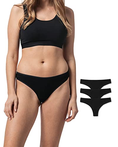 Snocks Brazilian Slip Damen aus Bio-Baumwolle (3er Pack) - Damenunterwäsche mit Perfekter Passform und angenehmem Tragegefühl - Klassisches Unterwäsche Frauen Design - Gr.XS, Farbe Schwarz von Snocks