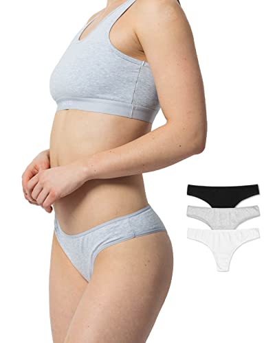 Snocks Brazilian Slip Damen aus Bio-Baumwolle (3er Pack) - Damenunterwäsche mit Perfekter Passform und angenehmem Tragegefühl - Klassisches Unterwäsche Frauen Design - Gr.M, Farbe Weiß/Grau/Schwarz von Snocks