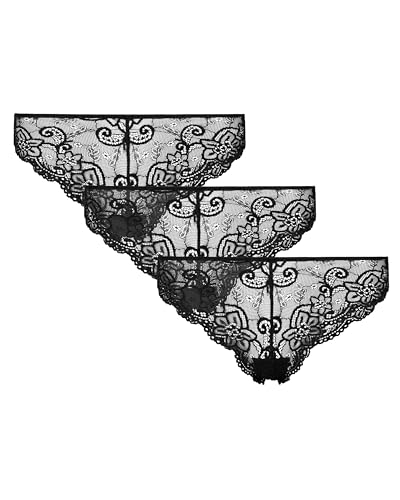 Snocks Brazilian Slip Damen aus Spitze (3er Pack) - Damenunterwäsche mit Perfekter Passform und angenehmem Tragegefühl - Klassisches Unterwäsche Frauen - Schwarz - XS von Snocks