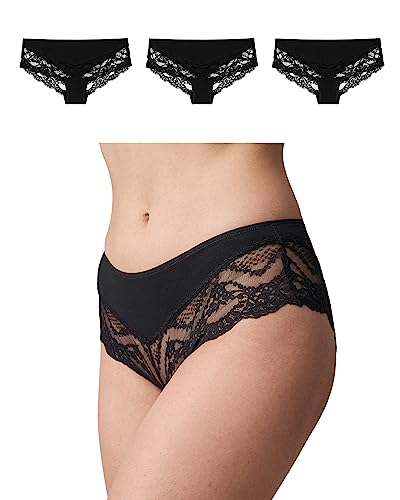 Snocks Unterhosen Damen Hipster Damen Spitze Schwarz GröÃŸe L (40/42) 3er Pack Hipster Unterwäsche Frauen Bio Baumwolle Unterhosen Damen von Snocks