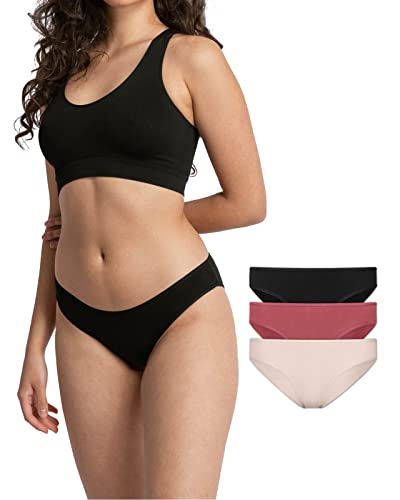 Snocks Damen Unterwäsche Slip aus Bio-Baumwolle (3er Pack) - Unterhosen Frauen Klassisches schlichtes Design - Kein Einschneidendes Gummiband - Gr. S - Farbe Mix (Apricot/Mauve/Schwarz) von Snocks