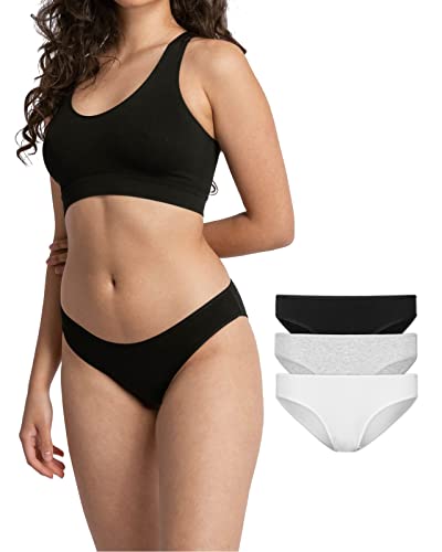 Snocks Damen Slip 3X Mix3 Gr. XS Unterwäsche Frauen Unterhosen Gr. 34 Schwarz Weiß Grau aus Bio Baumwolle von Snocks