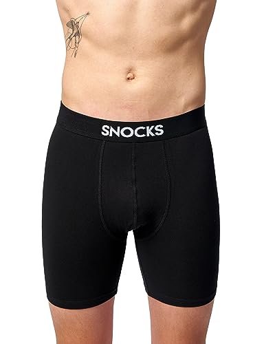 Snocks Herren Lange Boxershorts Set 6er-Pack in den Gr. 3XL aus Bio-Baumwolle I Unterhosen für Jungs mit idealer Passform ganz ohne zwicken oder aufrollen I Retro Optik I Schwarz von Snocks