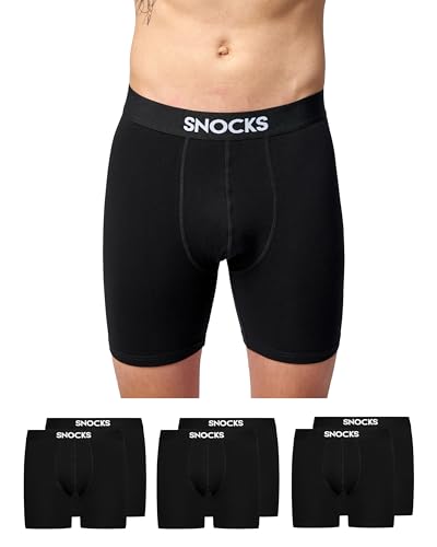 Snocks Herren Lange Boxershorts Set 6er-Pack in den Gr. XXL aus Bio-Baumwolle I Unterhosen für Jungs mit idealer Passform ganz ohne zwicken oder aufrollen I Lange Unterhose I Retro Optik I Schwarz von Snocks