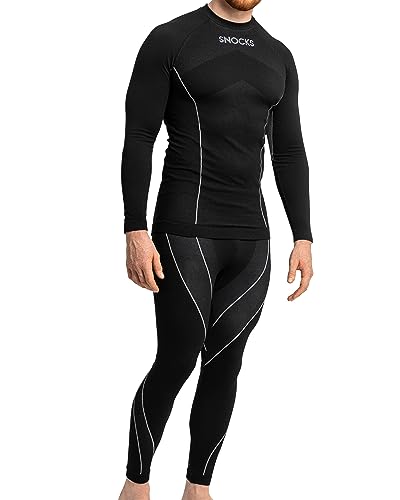 Snocks Herren Thermo Set Gr. M I Wärmende Thermounterwäsche für Männer I Ski, Jogging, Spatzieren oder für die Freizeit ideal geeignet I Funktionsshirt Herren Langarm und Funktionshose Set I Schwarz von Snocks
